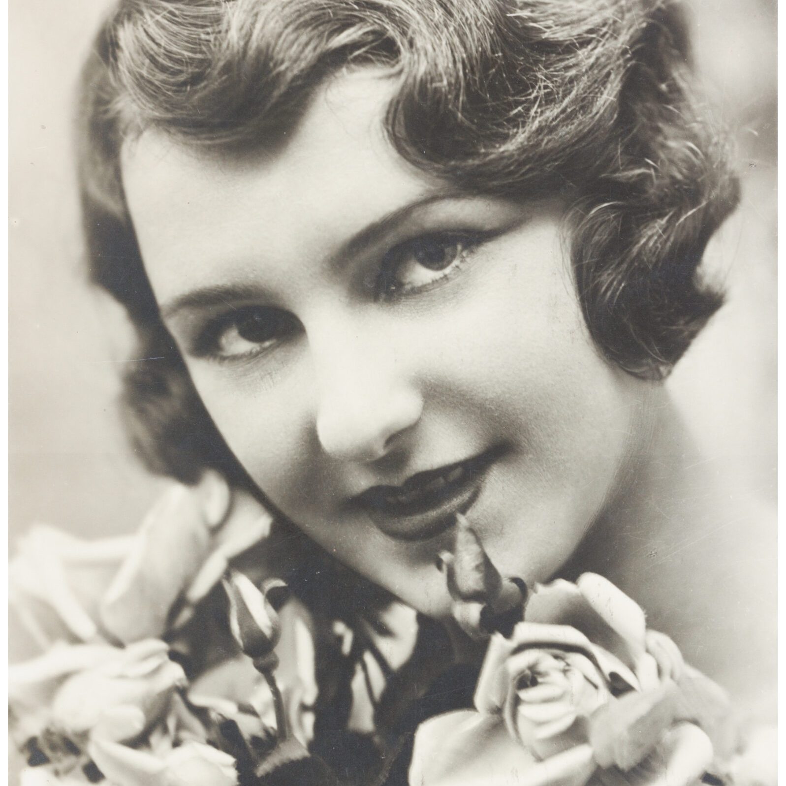 old photo portrait of young woman old photo portrait of young woman profile with rose flowers, retro style